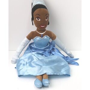 Disney Store Princess Tiana Plush Doll Blue Satin Dress Princess and the Frog